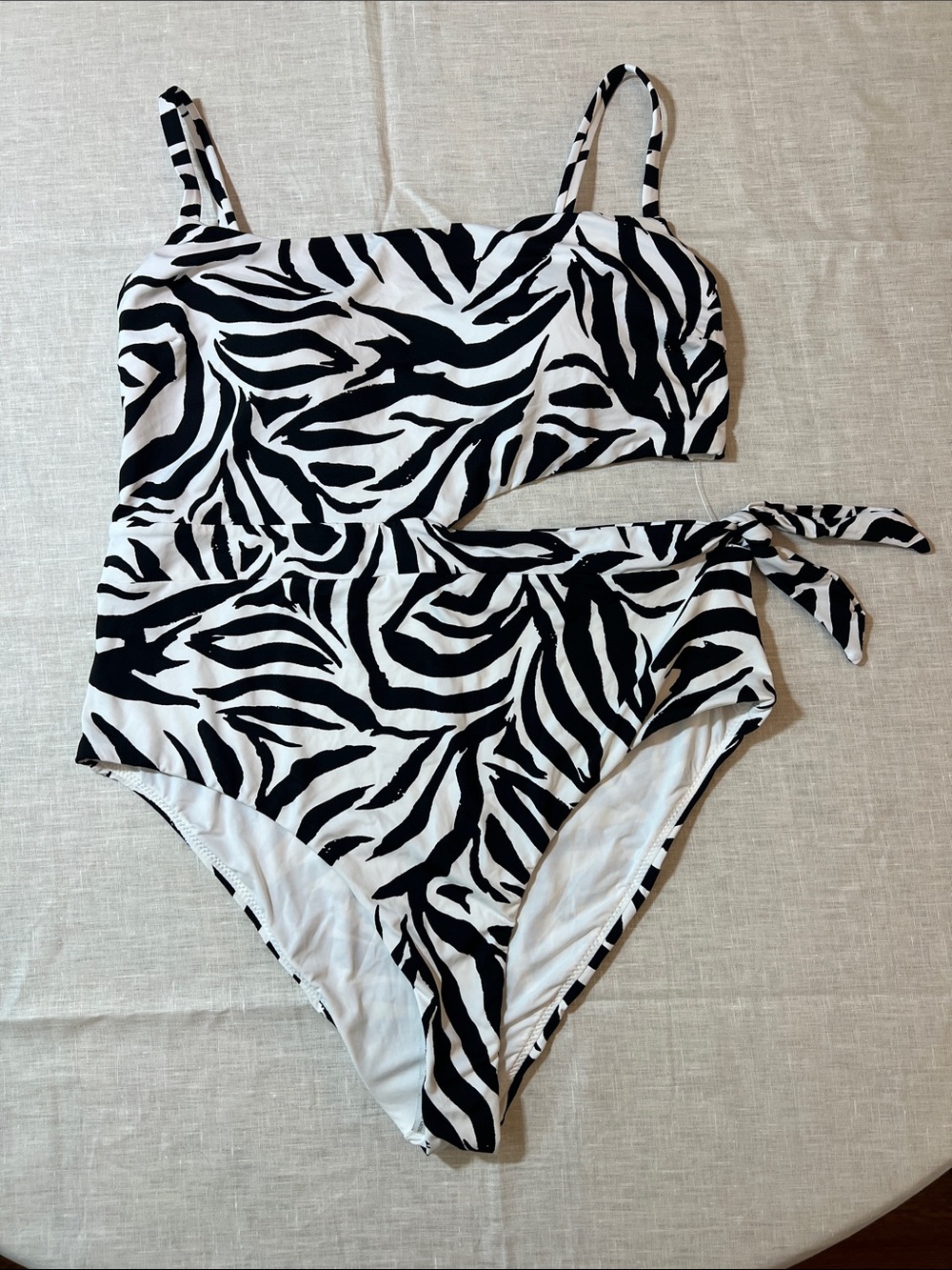Aqua Black & White Zebra One-Shoulder Cutout One-Piece Swimsuit
